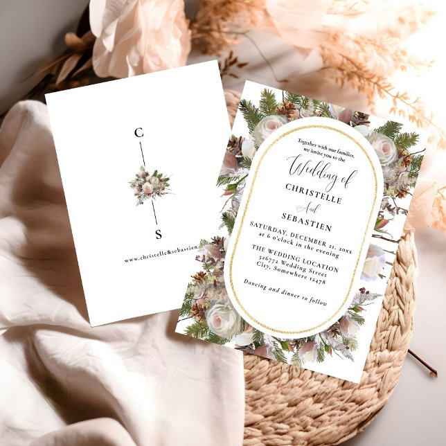Invitation Peach rose Boho Aquarelle hiver Floral Mariage (Créateur téléchargé)