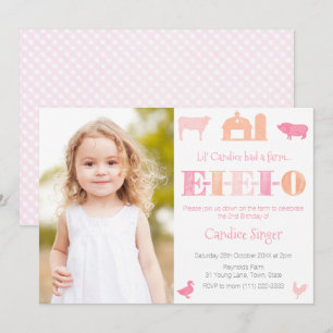 Invitation Peach rose EIEIEIO Pet Zoo Fille fête d'anniversai