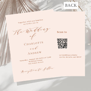Invitation Peach rose or officiel QR code RSVP mariage