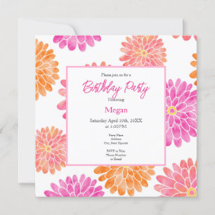 Invitation Peach rose orange aquarelle Zinnia Motif