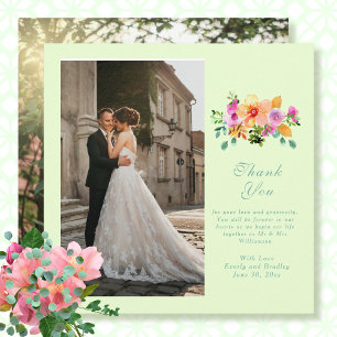 Invitation Peach rose vert Floral Merci de script de photo
