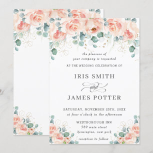 Invitation Peach Rustic Floral Rose Mariage de verdure