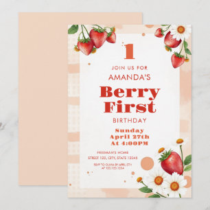 Invitation Peach Tones molles Fraises Baisée 1er Anniversaire