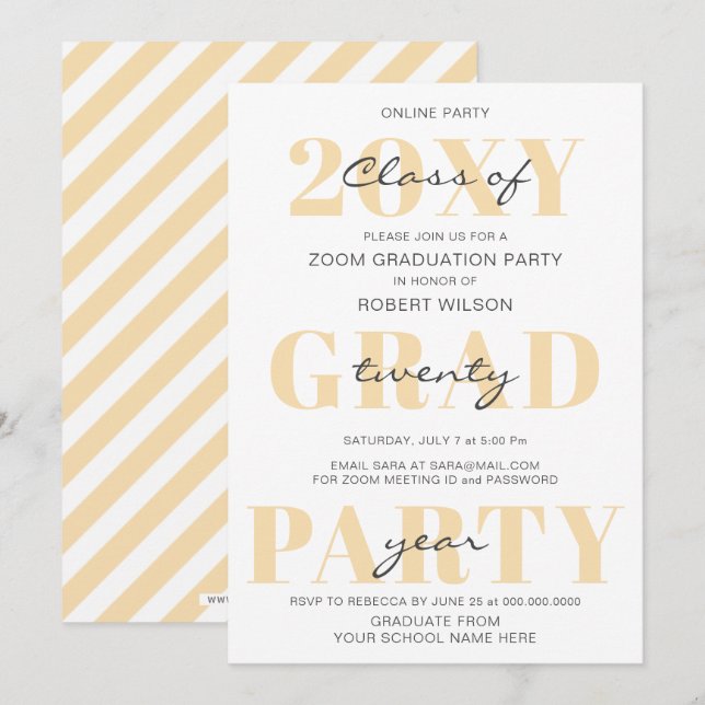 Invitation Peach Typography Modern Online Graduation Party (Devant / Derrière)