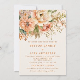 Invitation Peach Watercolor Floral Sage Green Creme Mariage