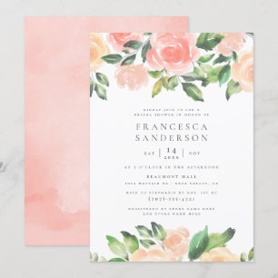 Invitation Peach Watercolor Roses Fête des mariées élégante