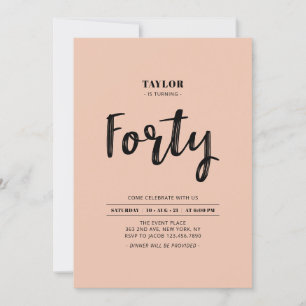 Invitation Peach & White Simple Quarante fête d'anniversaire