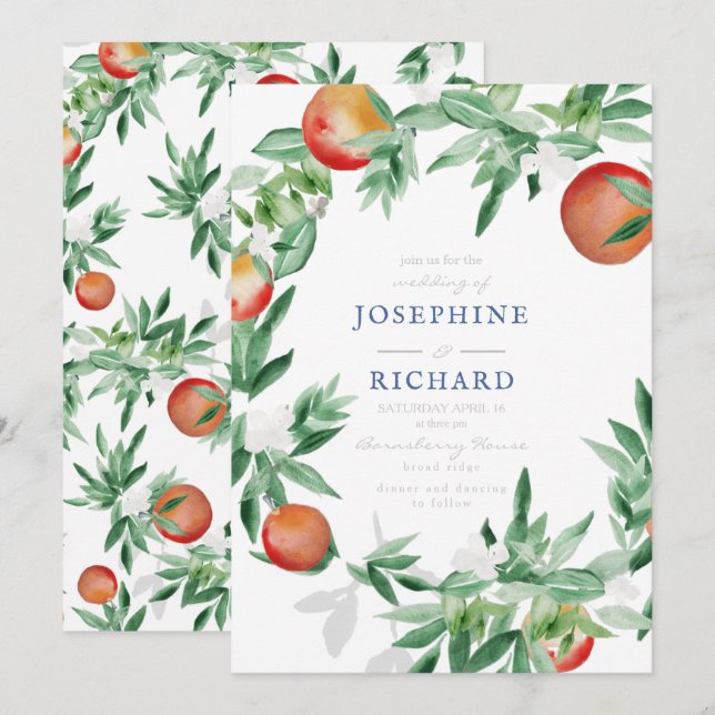 Invitation Peaches, aquarelle design, pour l'invitation de ma (Devant / Derrière)