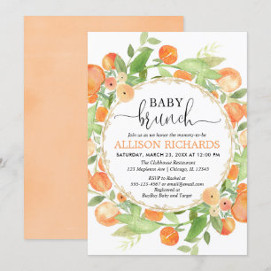 Invitation Peaches baby shower brunch, pêche aquarelle fille