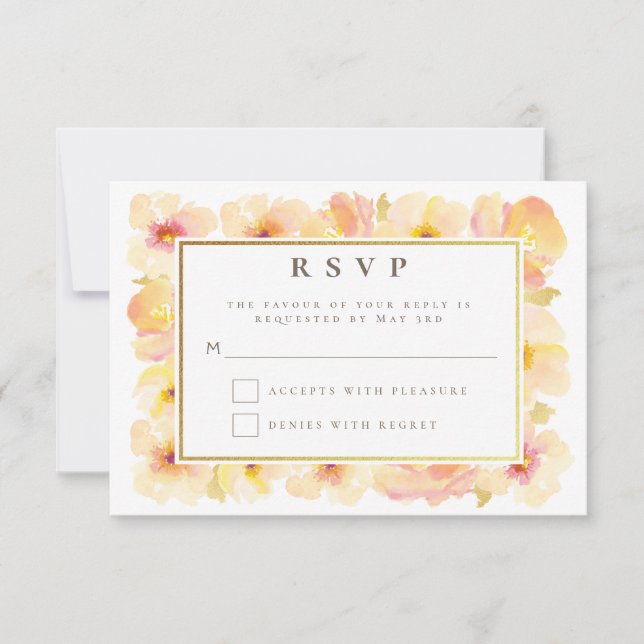 Invitation Peaches Cream Gold Frame Mariage RSVP (Devant)
