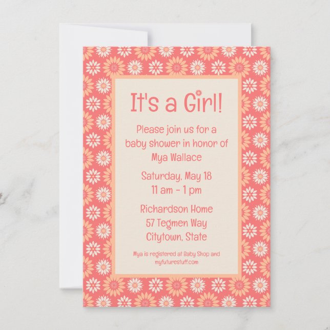 Invitation Peaches & Crème Floral Baby Girl Douche (Devant)
