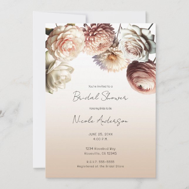 Invitation Peachy rose crémeux Fleurs blanches florales Brida (Devant)