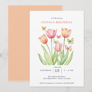 Invitation Peachy Watercolor Tulips Floral
