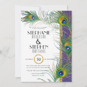Invitation Peacock Art Déco Violet Plumes Typographie moderne