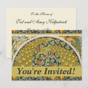 Invitation Peacock Art Nouveau Style rond design complexe
