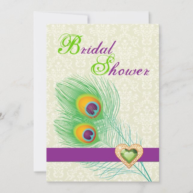 Invitation Peacock bijou coeur mariage douche nuptiale (Devant)