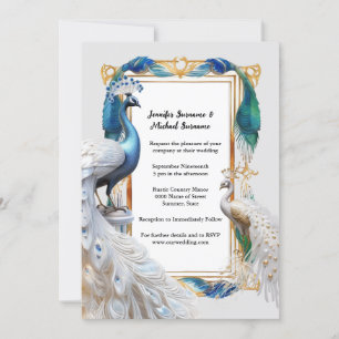 Invitation Peacock blanc turquoise cadre décoratif Art nouvea