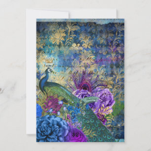 Invitation Peacock bleu violet Abstrait Mariage or