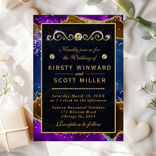 Invitation Peacock bleu & violet Agate & or parties scintilla