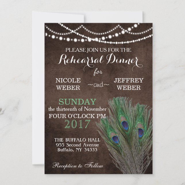 Invitation Peacock Boho Pays Bois Russe Mariage (Devant)