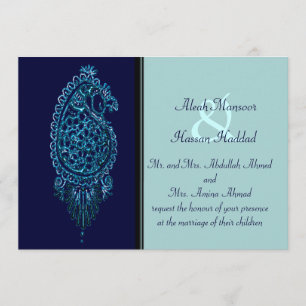Invitation Peacock de henné (Mariage) (bleu)