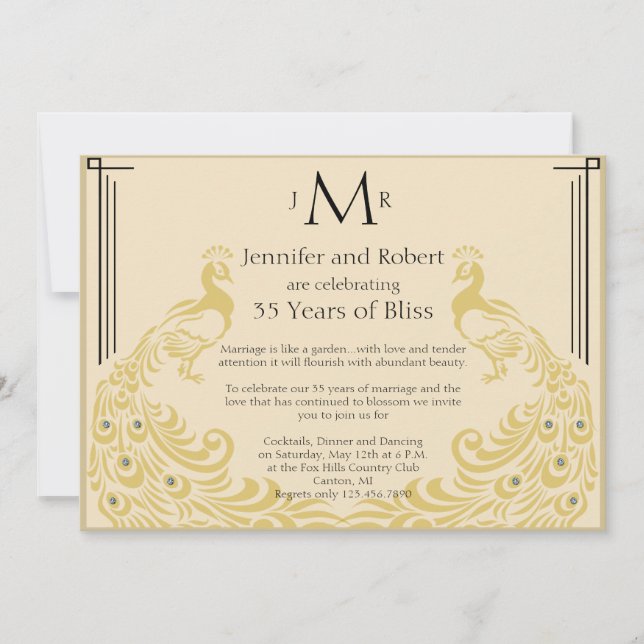 Invitation Peacock Elegance Art Déco Mariage Anniversaire (Devant)