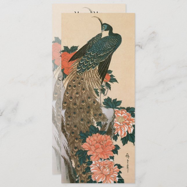 Invitation Peacock et Peonies par Mariage Hiroshige (Devant / Derrière)