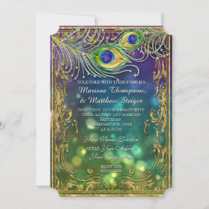 Invitation Peacock Feather Mariage Antique Vintage Mask Bokeh