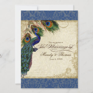Invitation Peacock & Feather Mariage formel Inviter Marine Bl