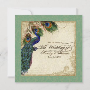 Invitation Peacock & Feather Mariage formel Inviter Vert