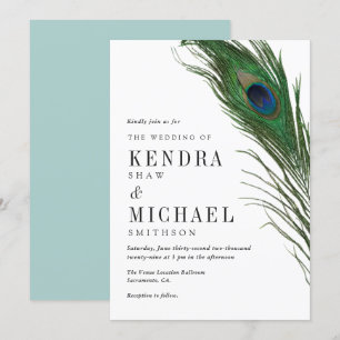 Invitation Peacock Feather Poise Green Retour Mariage Inviter