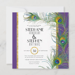 Invitation Peacock Feather Typographie moderne Mariages indie