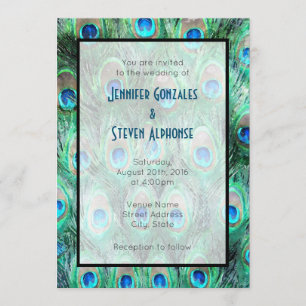 Invitation Peacock Feathers Exotic Watercolor Mariage Inviter
