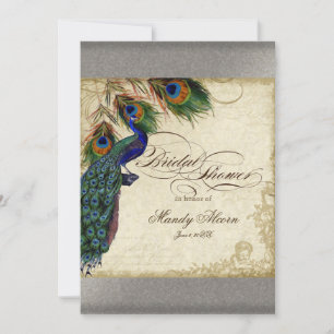 Invitation Peacock & Feathers Fête des mariées argent métal