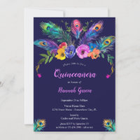 Peacock Feathers & Fleurs pourpre Quinceañera