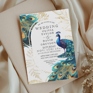 Invitation Peacock Feathers Flora Mariage