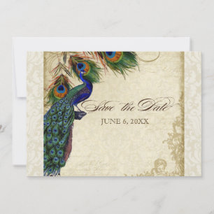 Invitation Peacock & Feathers Formal Save the Date Cream