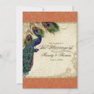 Invitation Peacock & Feathers Mariage formel Inviter orange