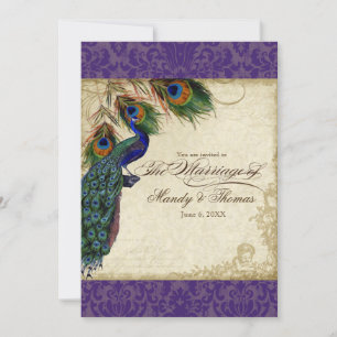 Invitation Peacock & Feathers Mariage formel Inviter violet