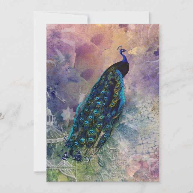 Invitation Peacock romantique de Gazebo et aquarelle (Devant)