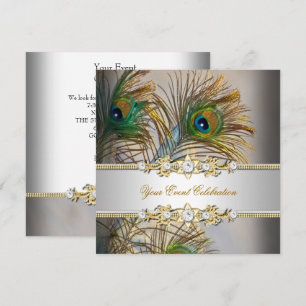Invitation Peacock Turquoise Blue Gold Elegant Party
