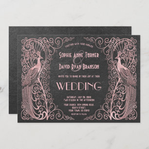 Invitation Peacocks Art Déco rose Noir Mariage Inviter