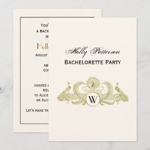 Invitation Peacocks vintages Monogram Faux Gold Ivory BG