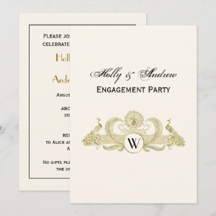 Invitation Peacocks vintages Monogram Faux Gold Ivory BG