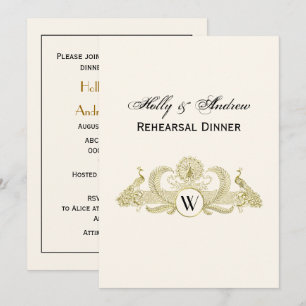 Invitation Peacocks vintages Monogram Faux Gold Ivory BG