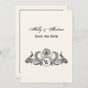 Invitation Peacocks vintages Monogram Ivory BG