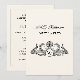 Invitation Peacocks vintages Monogram Ivory BG