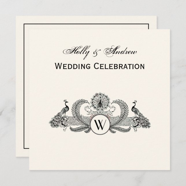 Invitation Peacocks vintages Monogram Ivory BG (Devant / Derrière)