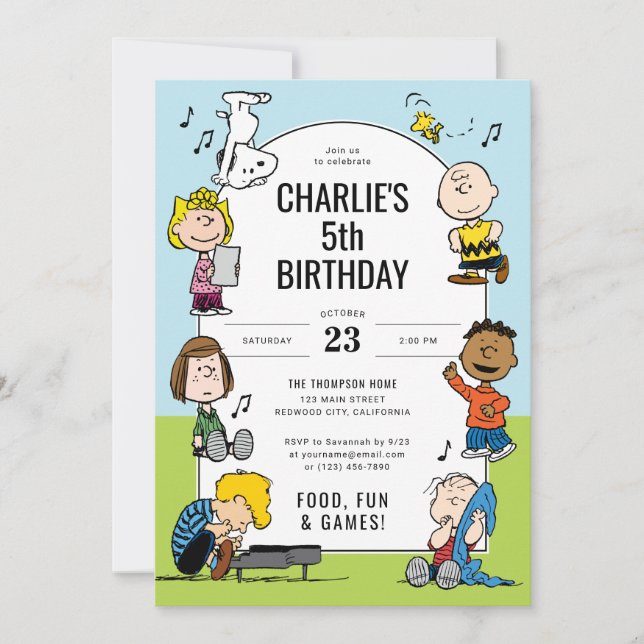 Invitation Peanuts Caractère Amusant Anniversaire Collage (Devant)