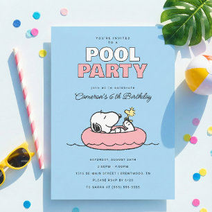Invitation Peanuts - Snoopy - Piscine fêté Anniversaire d'été